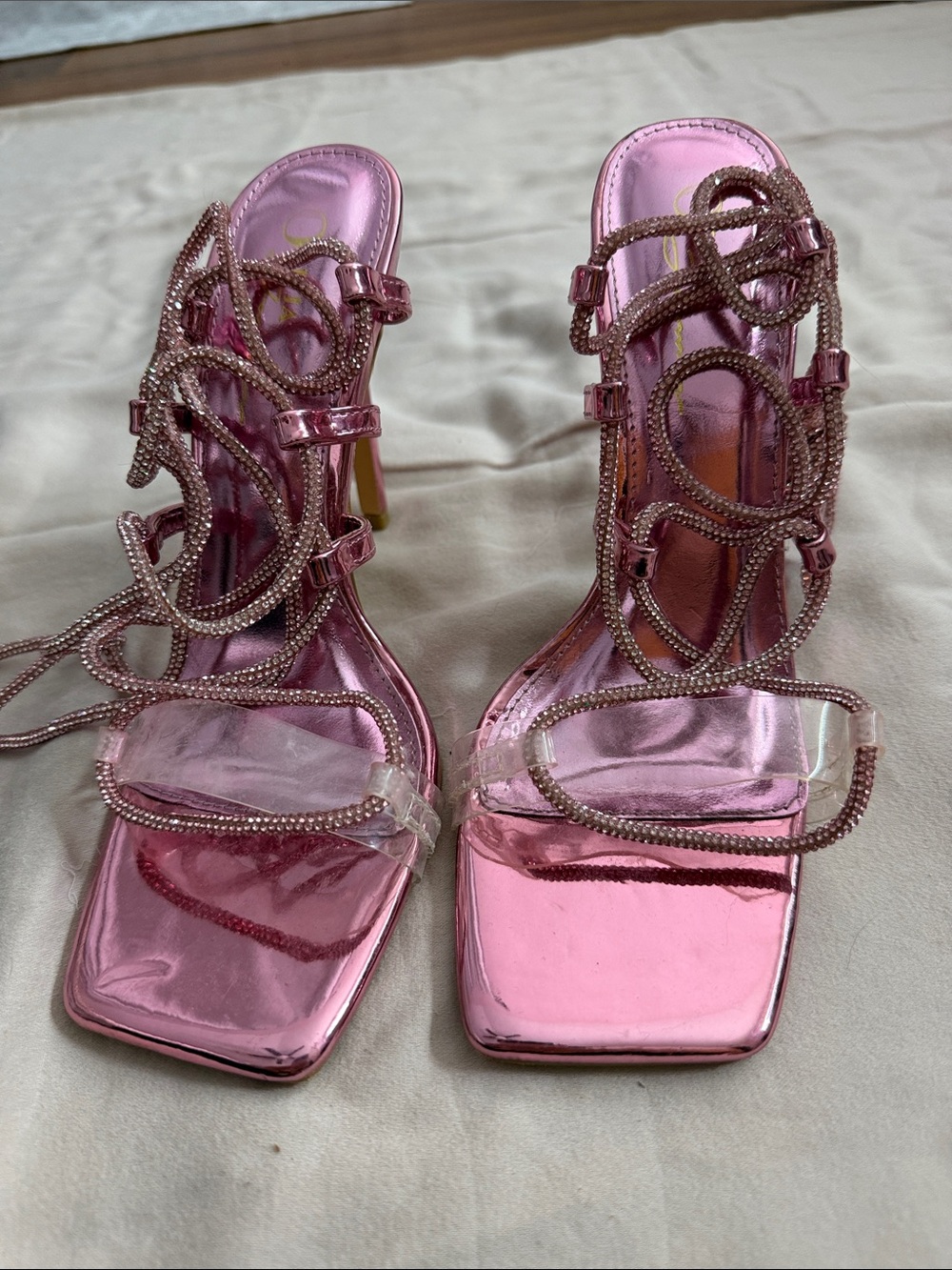 Women's Pink Metallic Strappy High Heel Sandals